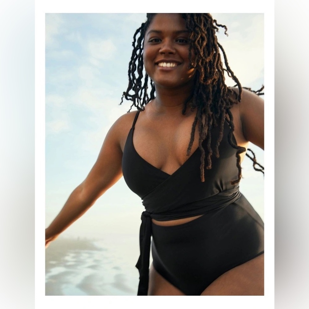 Aerie Full Coverage Solid Black Wrap One Piece Bathing Suit XXL Plus Size